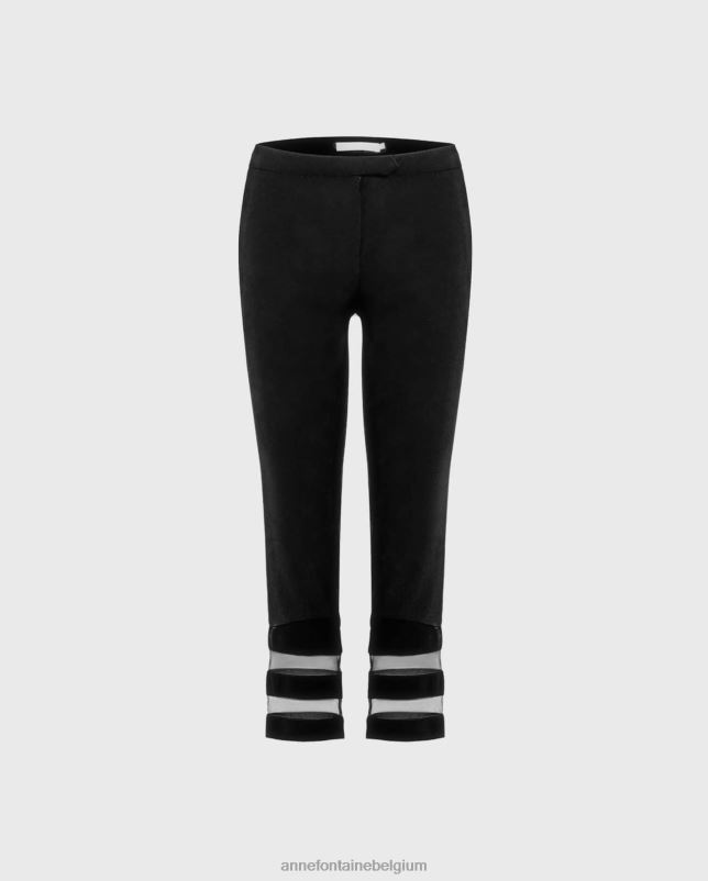 Anne Fontaine vrouwen Palasca Pant Enkelcropbroek met strepen van tule kleding zwart 06TRT377