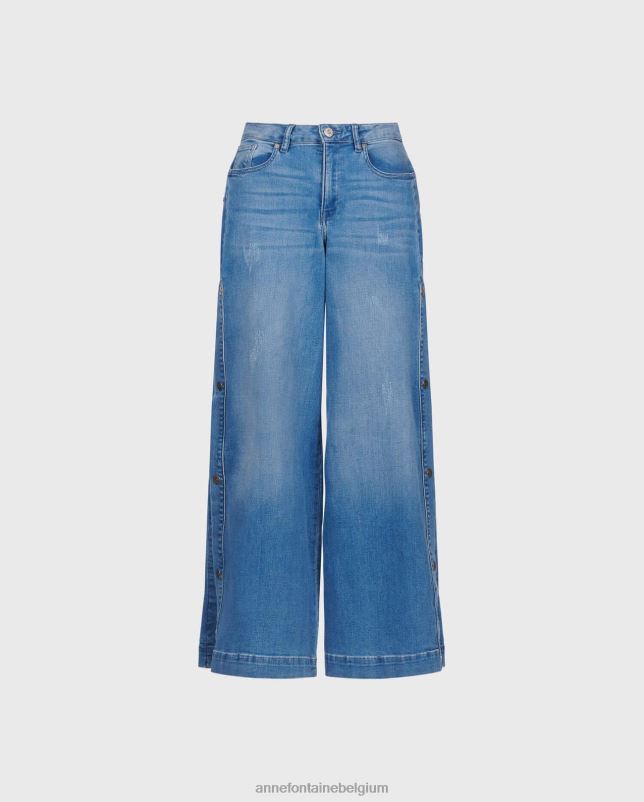 Anne Fontaine vrouwen Presley denim jeans, denim jeans met wijde pijpen en metalen drukknopen kleding blauw 06TRT327