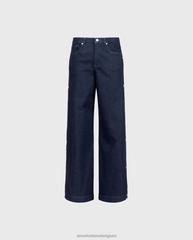 Anne Fontaine vrouwen Presley denim jeans met drukknopen aan de zijkant kleding donkere wassing 06TRT361