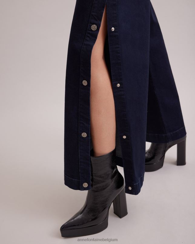 Anne Fontaine vrouwen Presley denim jeans met drukknopen aan de zijkant kleding donkere wassing 06TRT361