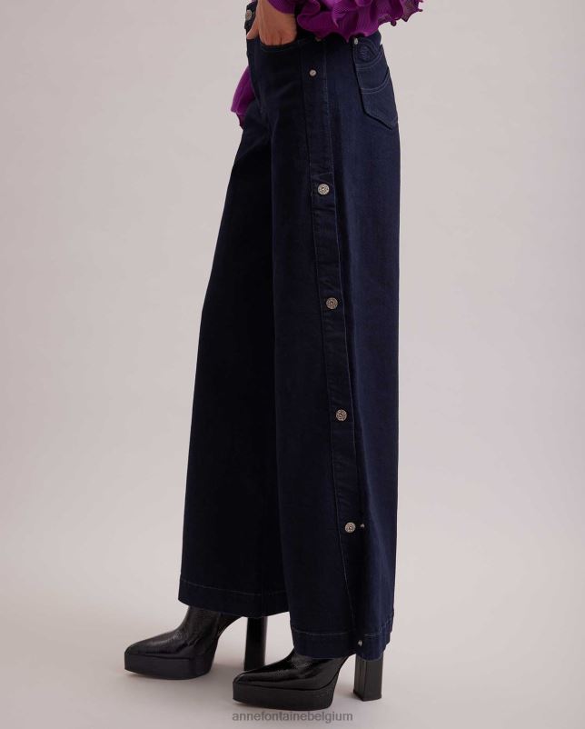 Anne Fontaine vrouwen Presley denim jeans met drukknopen aan de zijkant kleding donkere wassing 06TRT361
