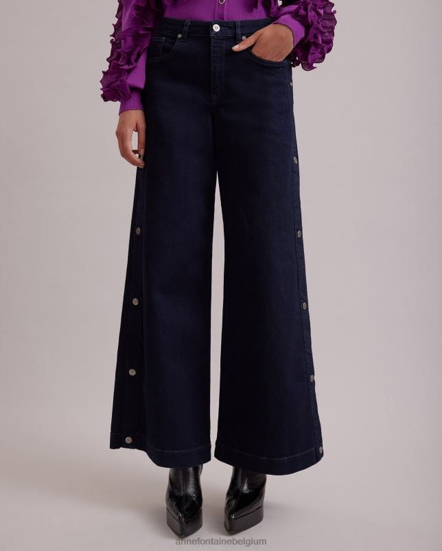 Anne Fontaine vrouwen Presley denim jeans met drukknopen aan de zijkant kleding donkere wassing 06TRT361