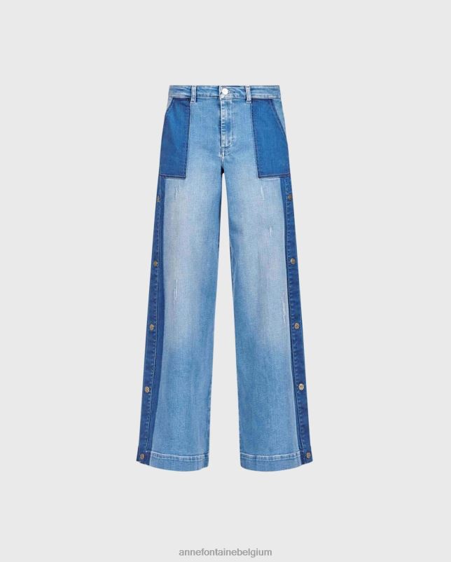 Anne Fontaine vrouwen Vesly denim jeans tweekleurige denim met wijde pijpen en drukknoopdetail kleding blauw 06TRT326