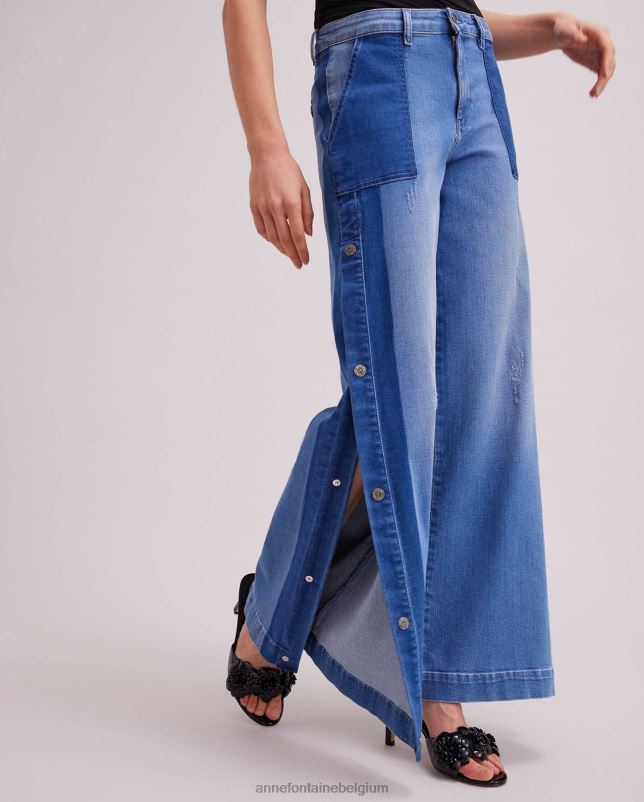 Anne Fontaine vrouwen Vesly denim jeans tweekleurige denim met wijde pijpen en drukknoopdetail kleding blauw 06TRT326