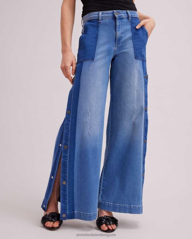 Anne Fontaine vrouwen Vesly denim jeans tweekleurige denim met wijde pijpen en drukknoopdetail kleding blauw 06TRT326