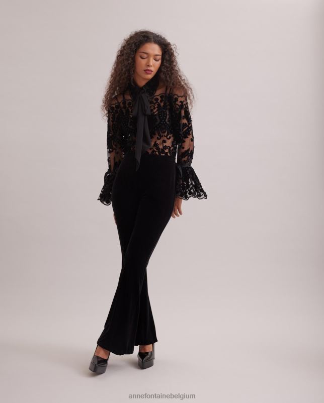 Anne Fontaine vrouwen Vic broek uitlopende stretchbroek met hoge taille kleding zwart 06TRT365