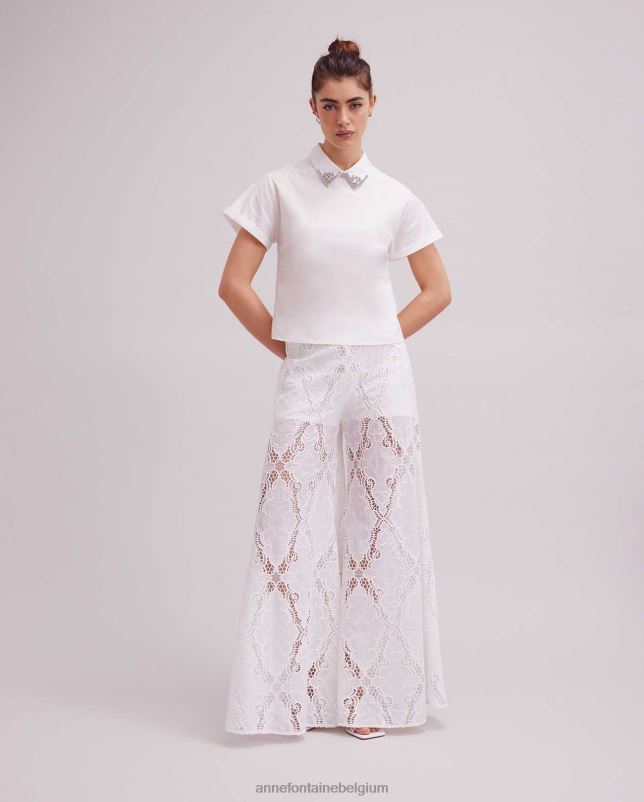 Anne Fontaine vrouwen antibes broek broek met wijde pijpen en oogjes kleding wit 06TRT319