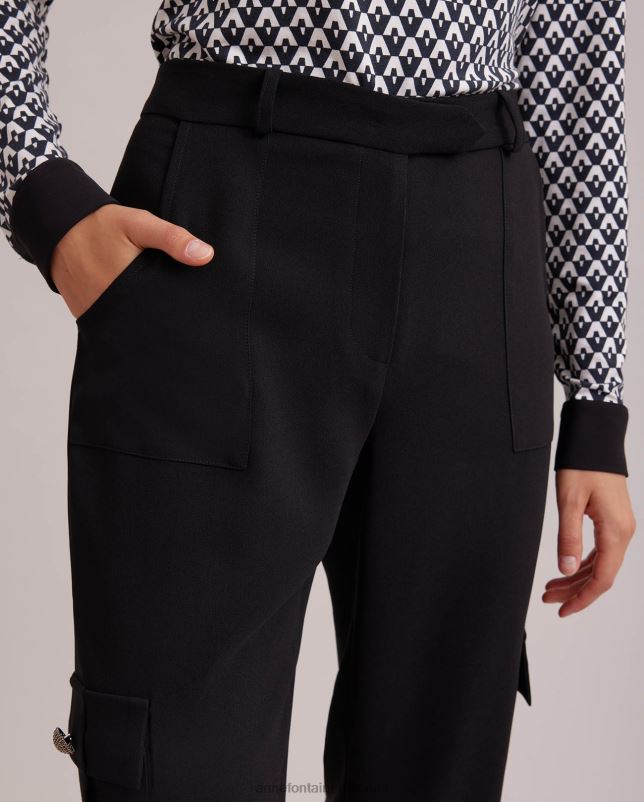 Anne Fontaine vrouwen balladebroek crêpe broek met grote zijzakken kleding zwart 06TRT359