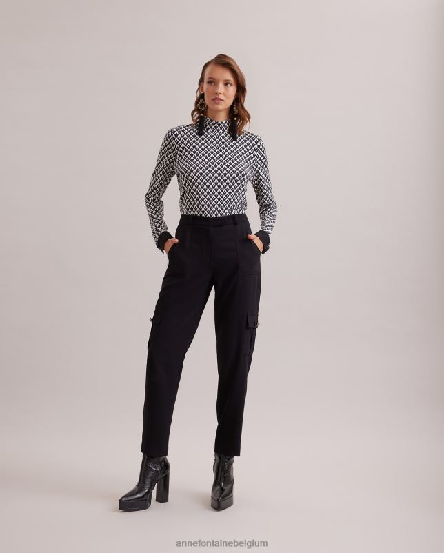 Anne Fontaine vrouwen balladebroek crêpe broek met grote zijzakken kleding zwart 06TRT359