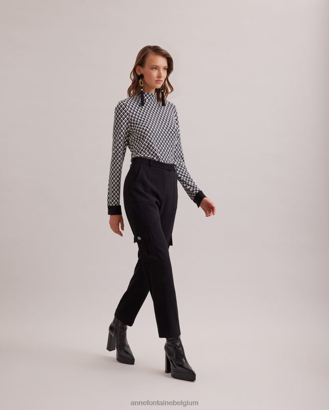 Anne Fontaine vrouwen balladebroek crêpe broek met grote zijzakken kleding zwart 06TRT359