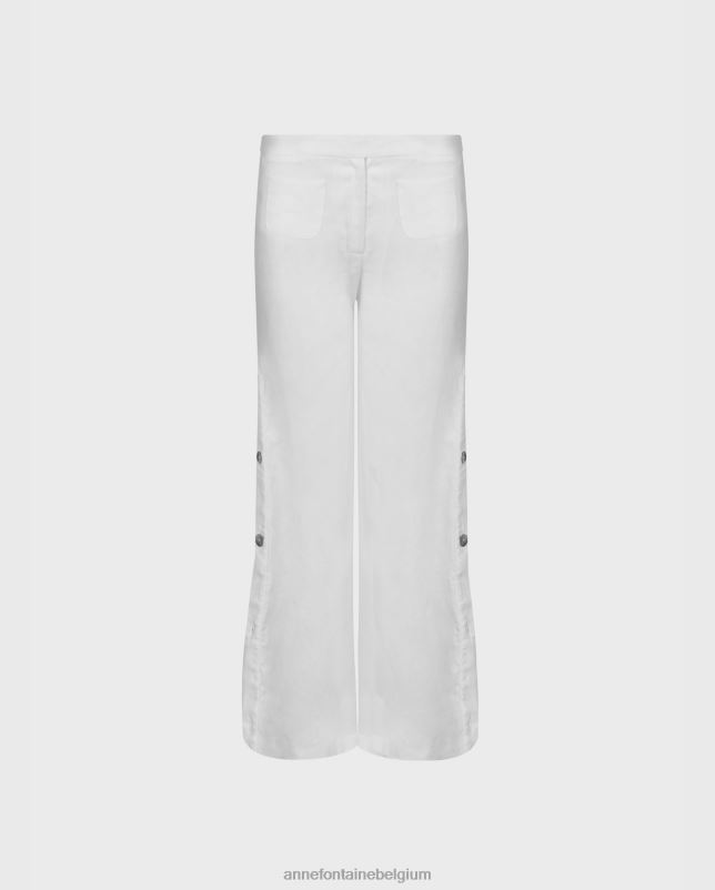Anne Fontaine vrouwen ilargi broek met wijde pijpen, hoge taille en splitopening met zijknopen kleding wit 06TRT343