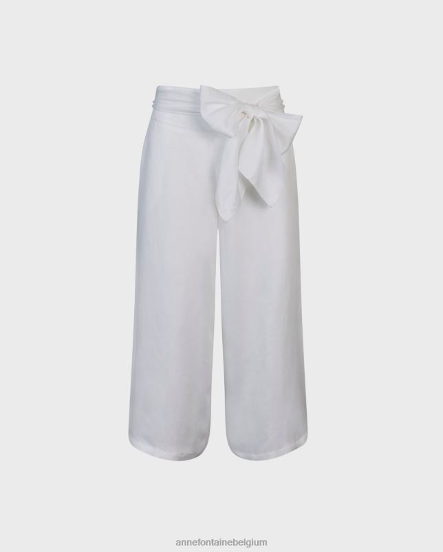 Anne Fontaine vrouwen kwartsbroek bijgesneden linnen broek met wijde pijpen kleding wit 06TRT335