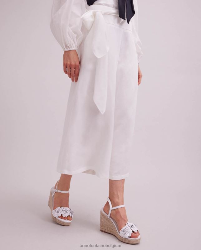 Anne Fontaine vrouwen kwartsbroek bijgesneden linnen broek met wijde pijpen kleding wit 06TRT335