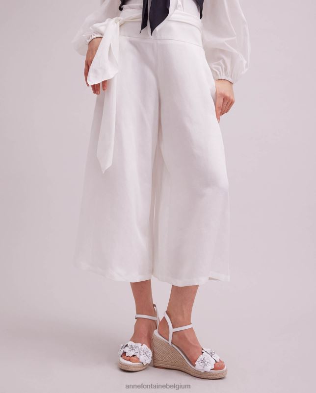 Anne Fontaine vrouwen kwartsbroek bijgesneden linnen broek met wijde pijpen kleding wit 06TRT335