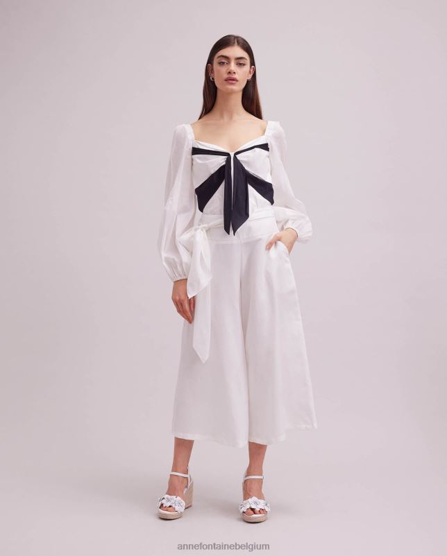 Anne Fontaine vrouwen kwartsbroek bijgesneden linnen broek met wijde pijpen kleding wit 06TRT335