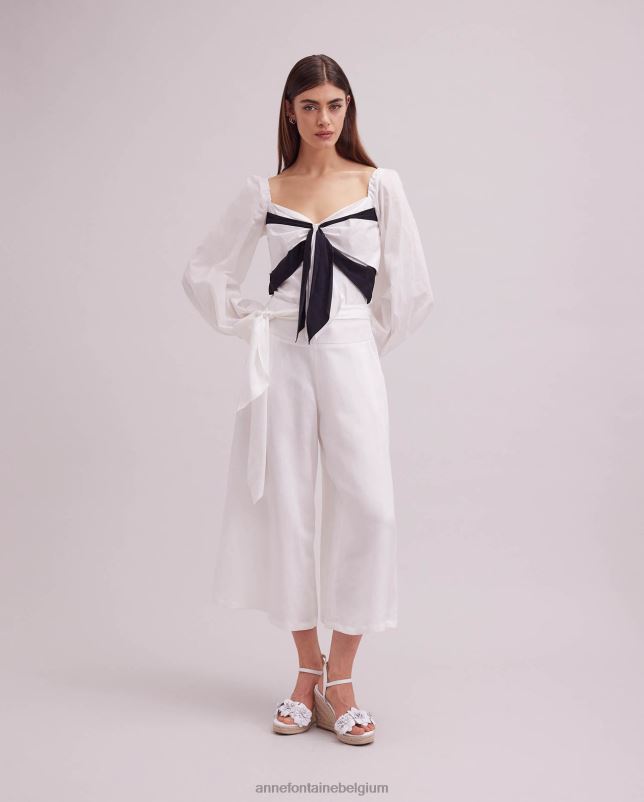 Anne Fontaine vrouwen kwartsbroek bijgesneden linnen broek met wijde pijpen kleding wit 06TRT335