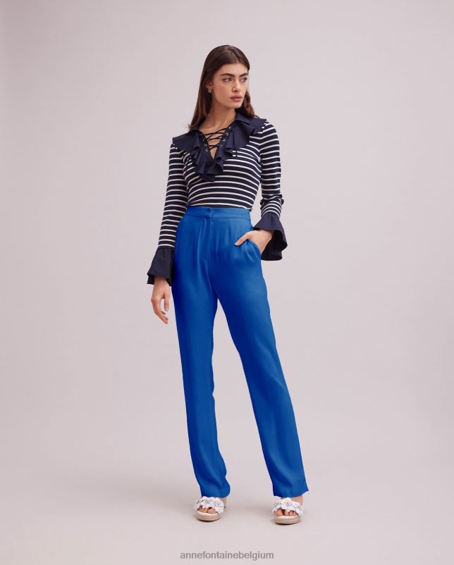 Anne Fontaine vrouwen loria broek hoge broek met wijde pijpen kleding blauw 06TRT322