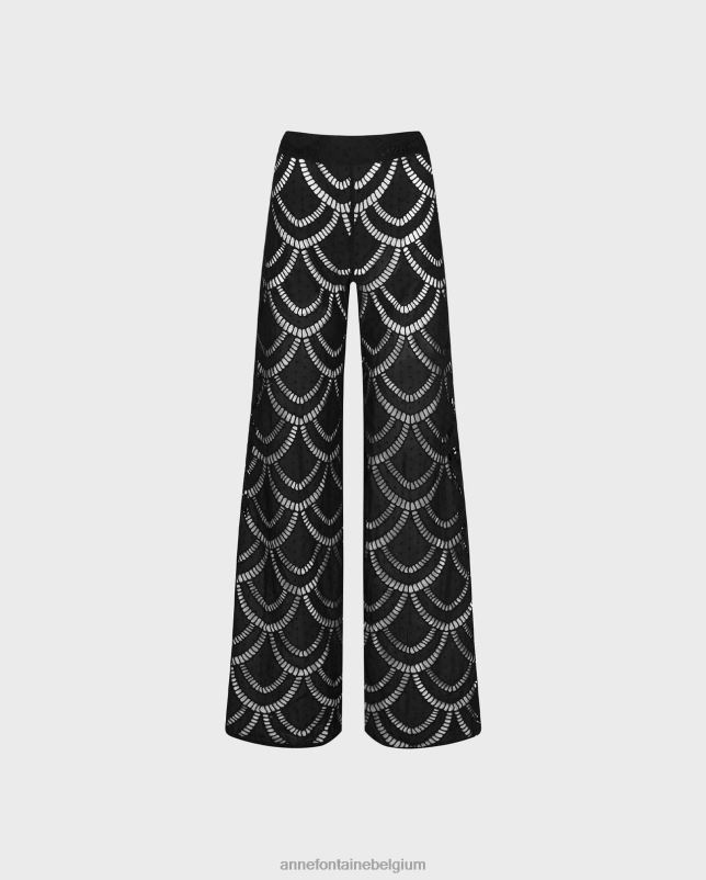Anne Fontaine vrouwen pagomari broek katoenen opengewerkte geborduurde broek met wijde pijpen kleding zwart 06TRT338