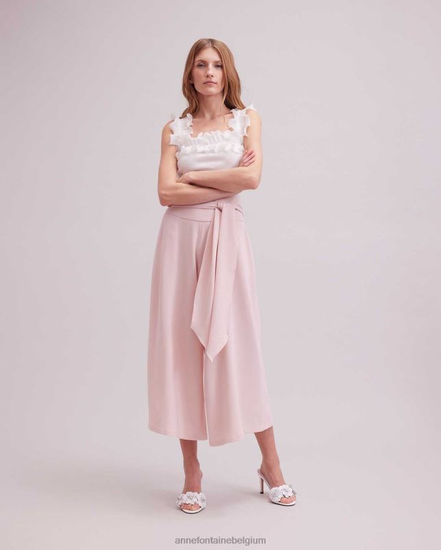 Anne Fontaine vrouwen roseraie broek, cropped broek met wijde pijpen en strikceintuur kleding roze 06TRT314