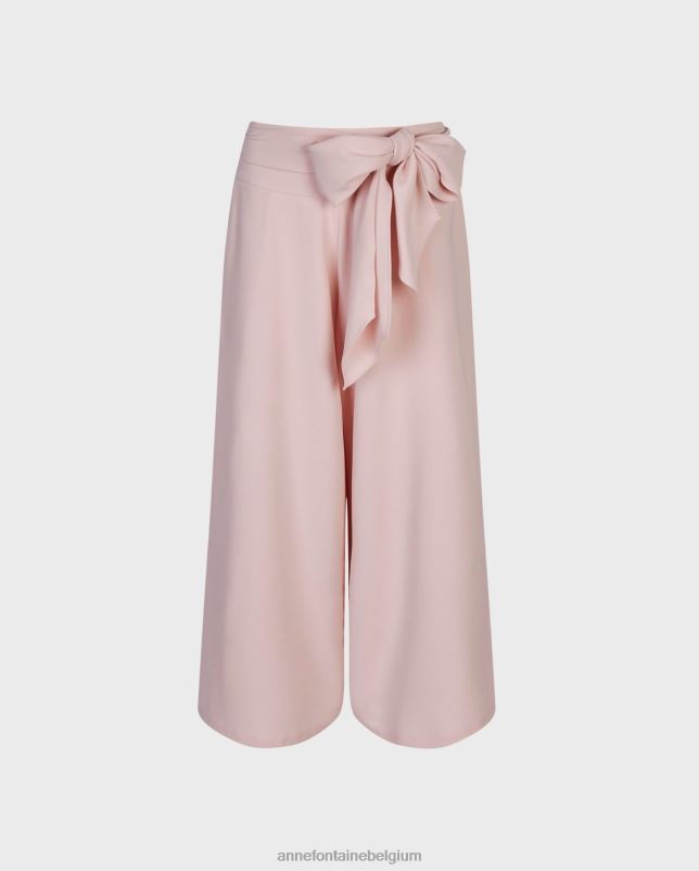 Anne Fontaine vrouwen roseraie broek, cropped broek met wijde pijpen en strikceintuur kleding roze 06TRT314