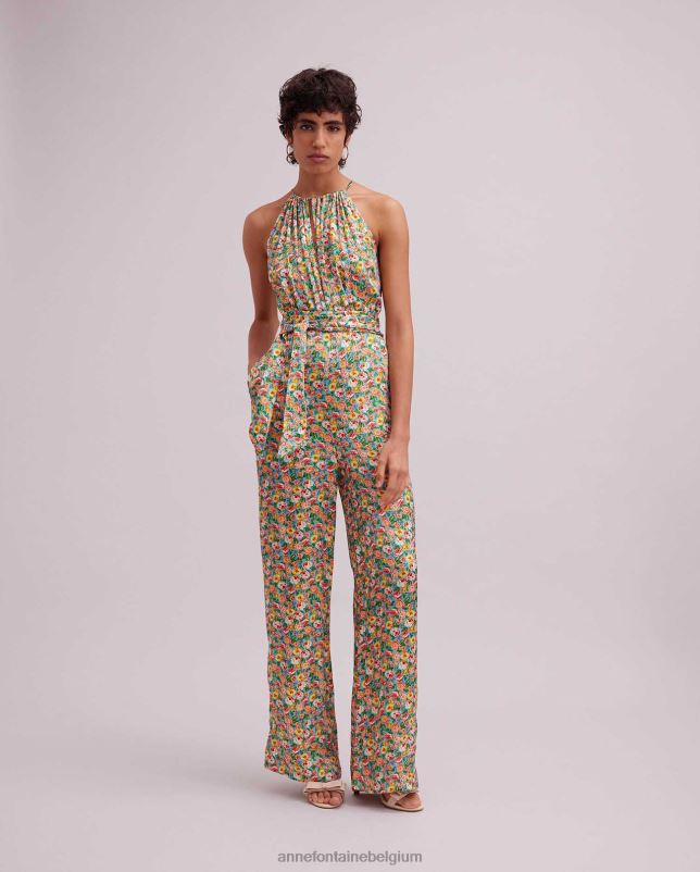 Anne Fontaine vrouwen tropezien jumpsuit mouwloze halter jumpsuit met allover veelkleurige mini-rozenprint kleding oranje 06TRT384