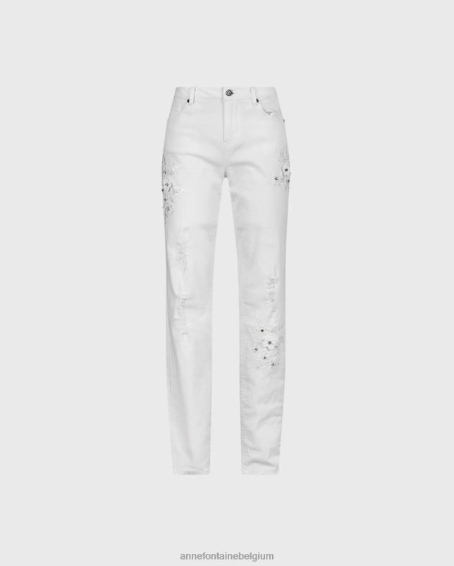 Anne Fontaine vrouwen vala denim jean stretchdenimjeans met geborduurde bloemen en juwelen kleding wit 06TRT351