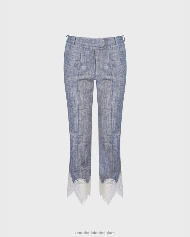 Anne Fontaine vrouwen vince broek cropped linnen broek met kanten appliqué kleding blauw 06TRT333