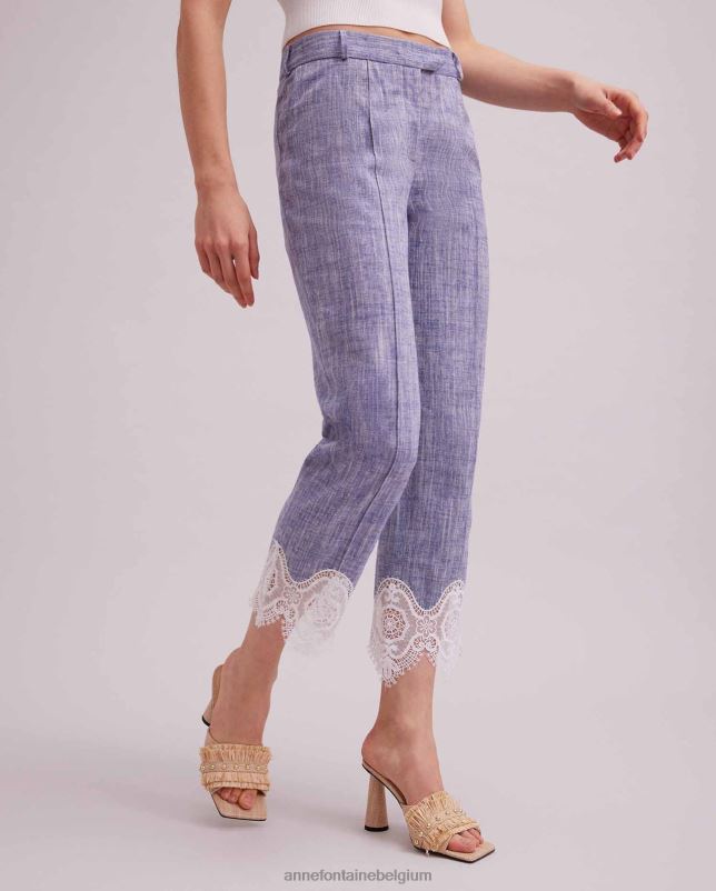 Anne Fontaine vrouwen vince broek cropped linnen broek met kanten appliqué kleding blauw 06TRT333