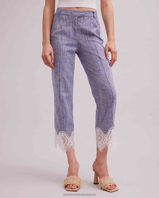 Anne Fontaine vrouwen vince broek cropped linnen broek met kanten appliqué kleding blauw 06TRT333