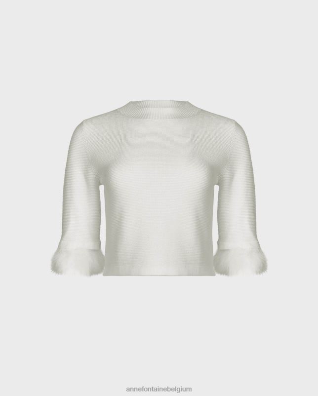 Anne Fontaine vrouwen Beckett getextureerde gebreide trui met afneembare verenmouwen kleding wit 06TRT474