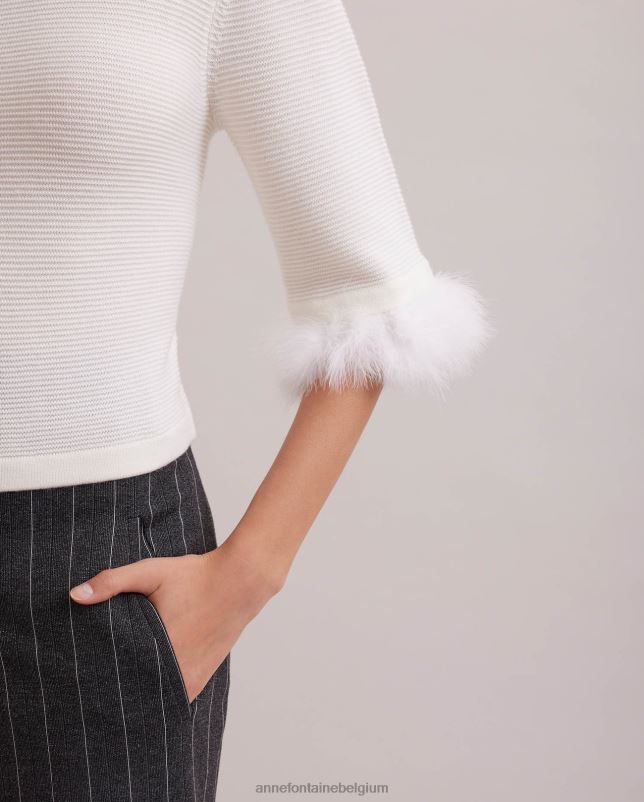 Anne Fontaine vrouwen Beckett getextureerde gebreide trui met afneembare verenmouwen kleding wit 06TRT474