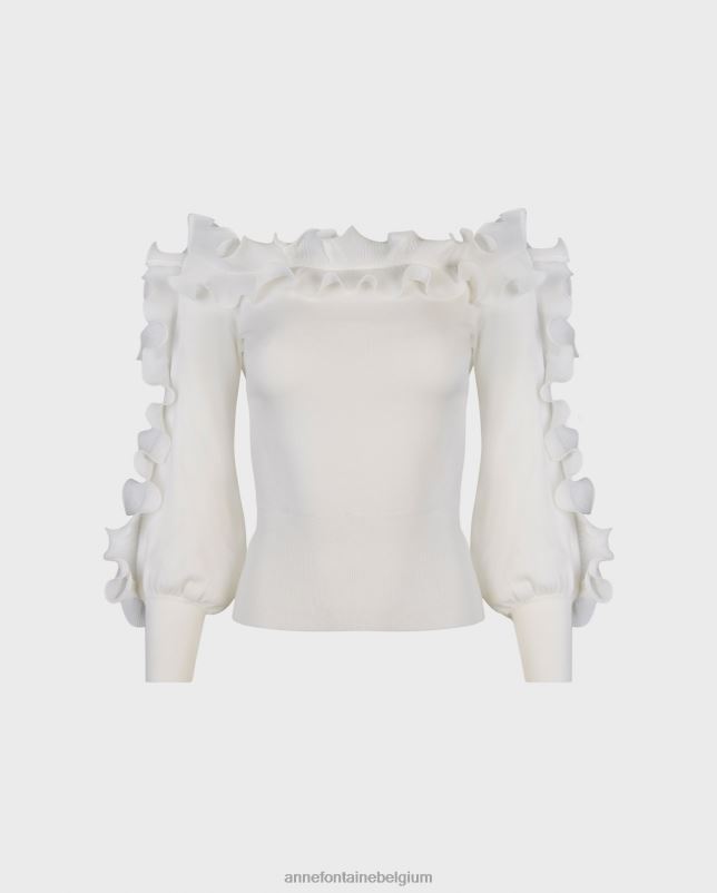 Anne Fontaine vrouwen Catane trui, gebreide trui met lange mouwen en ruches kleding wit 06TRT462