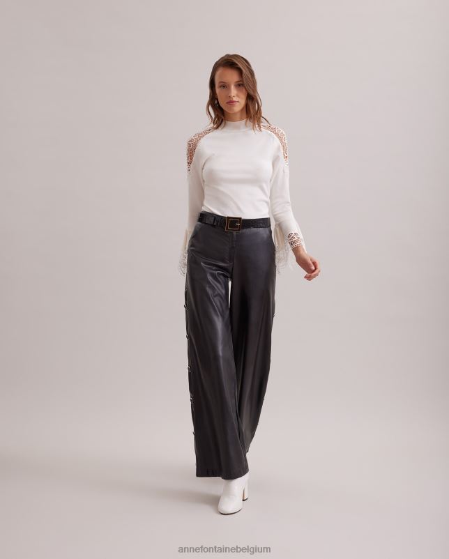 Anne Fontaine vrouwen Fozia trui gebreide trui met transparante kanten bloemendetails kleding maan wit 06TRT475