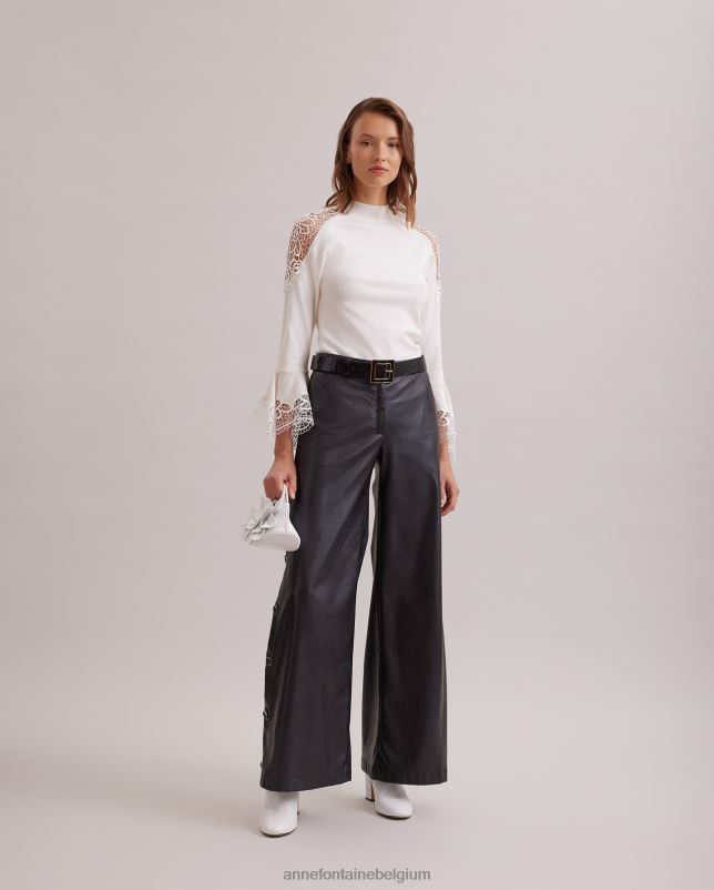 Anne Fontaine vrouwen Fozia trui gebreide trui met transparante kanten bloemendetails kleding maan wit 06TRT475