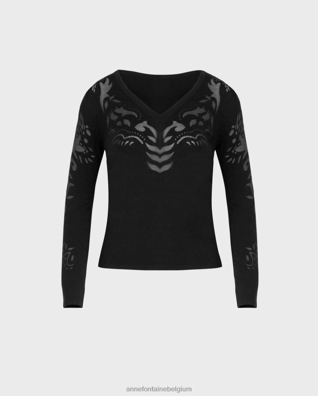 Anne Fontaine vrouwen Larrosa top gebreide top met lange mouwen en transparant ontwerp kleding zwart 06TRT471