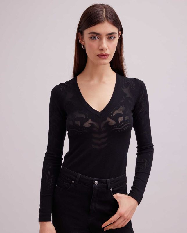 Anne Fontaine vrouwen Larrosa top gebreide top met lange mouwen en transparant ontwerp kleding zwart 06TRT471