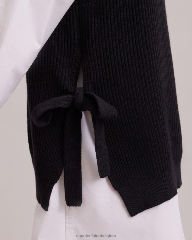 Anne Fontaine vrouwen Pensee trui mouwloos gebreid met geborduurd patroon kleding zwart 06TRT465