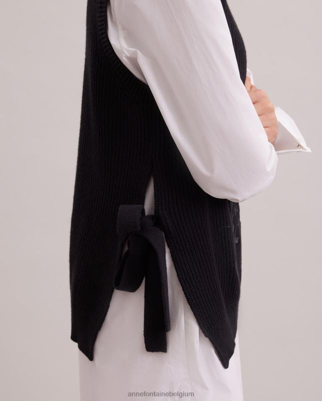 Anne Fontaine vrouwen Pensee trui mouwloos gebreid met geborduurd patroon kleding zwart 06TRT465