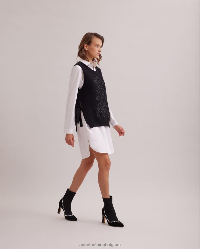 Anne Fontaine vrouwen Pensee trui mouwloos gebreid met geborduurd patroon kleding zwart 06TRT465