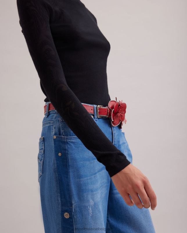 Anne Fontaine vrouwen Rosine top dun gebreide trui met opstaande hals en abstracte burnout-patronen kleding zwart 06TRT479