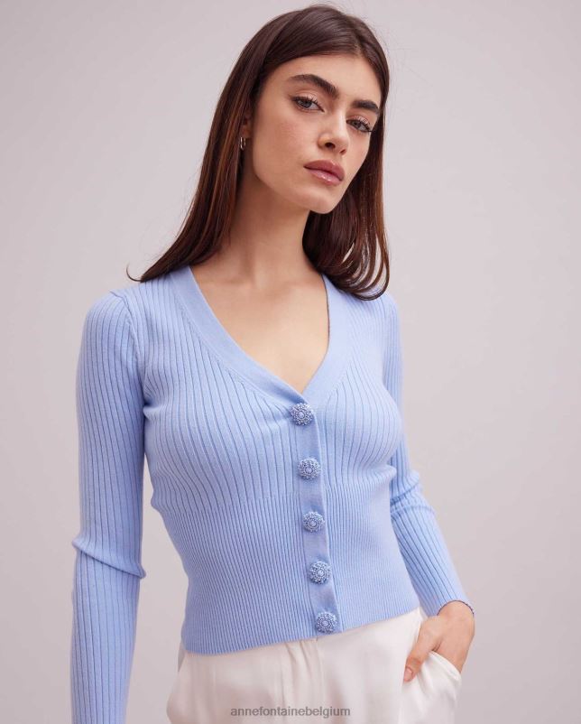 Anne Fontaine vrouwen Solfege vest, cropped vest met lange mouwen kleding lichtblauw 06TRT463