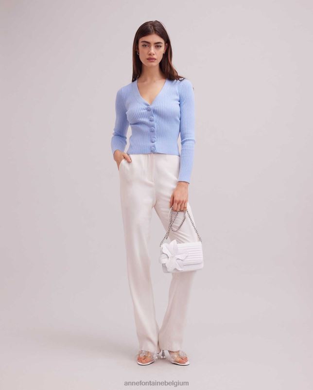 Anne Fontaine vrouwen Solfege vest, cropped vest met lange mouwen kleding lichtblauw 06TRT463