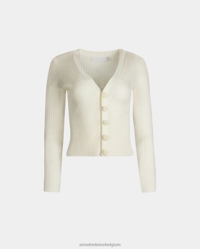 Anne Fontaine vrouwen Solfege vest met lange mouwen en V-hals kleding wit 06TRT489