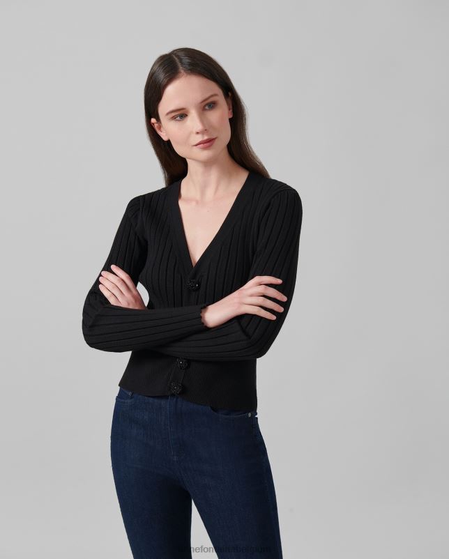 Anne Fontaine vrouwen Solfege vest met lange mouwen en V-hals kleding zwart 06TRT483