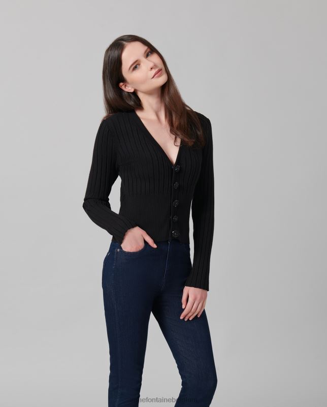 Anne Fontaine vrouwen Solfege vest met lange mouwen en V-hals kleding zwart 06TRT483