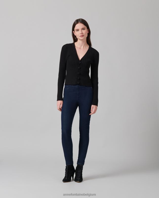 Anne Fontaine vrouwen Solfege vest met lange mouwen en V-hals kleding zwart 06TRT483