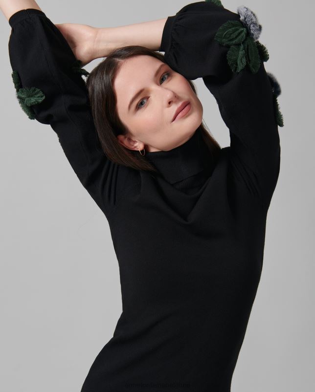 Anne Fontaine vrouwen cadans trui, coltrui met lange mouwen en bloemenapplicaties kleding zwart wit 06TRT491