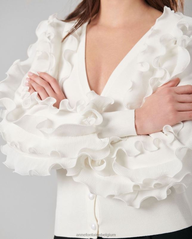 Anne Fontaine vrouwen ciline vest met lange mouwen en ruches bedekt vest kleding wit 06TRT488