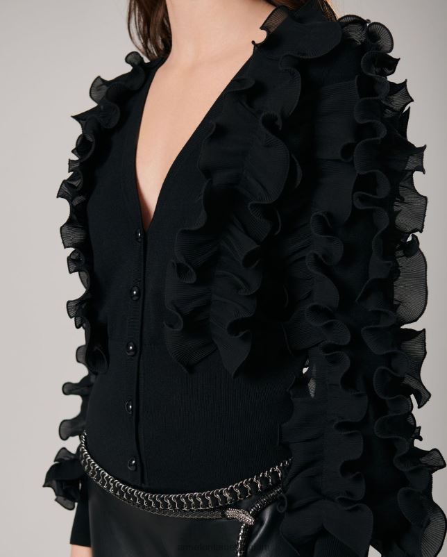 Anne Fontaine vrouwen ciline vest met lange mouwen en ruches kleding zwart 06TRT482