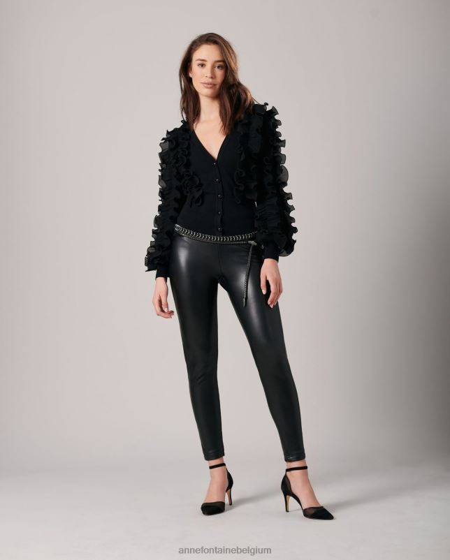 Anne Fontaine vrouwen ciline vest met lange mouwen en ruches kleding zwart 06TRT482